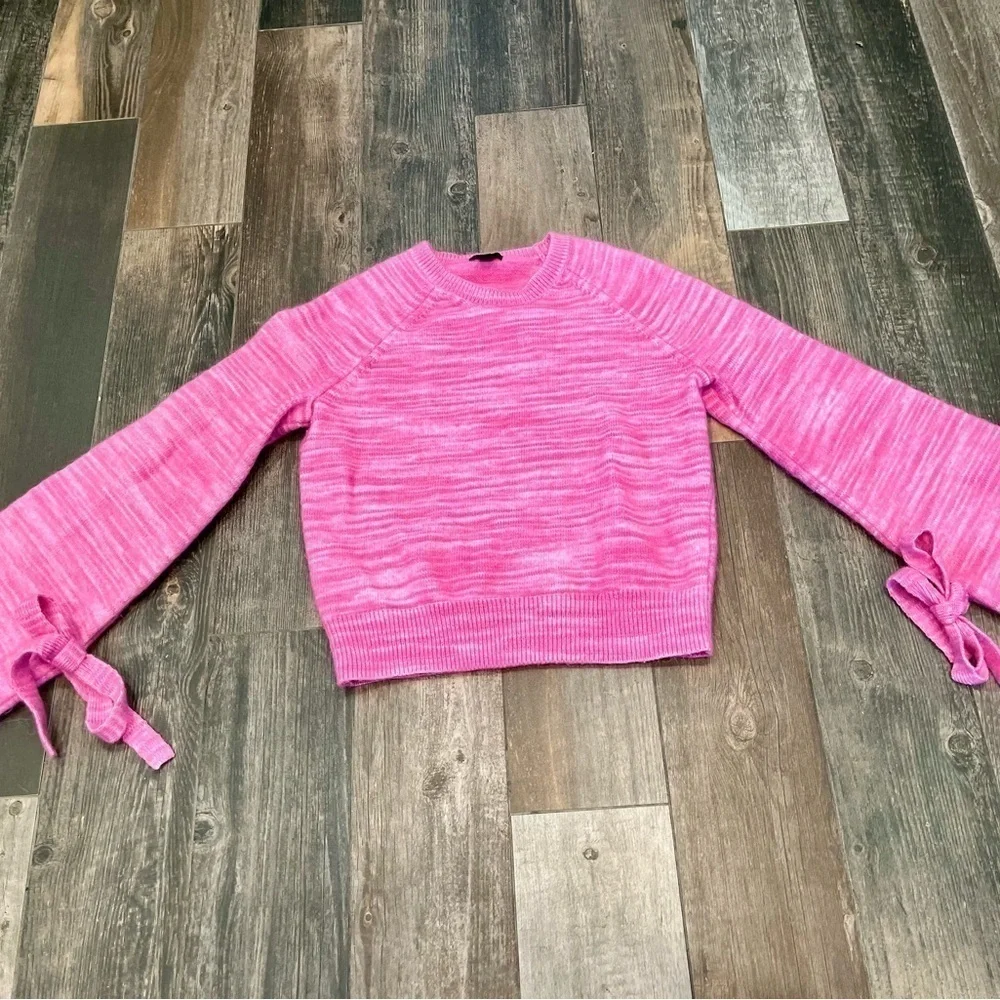 J. Crew Collection Pink Marled Alpaca Knit Tie Sleeve Sweater Sz M